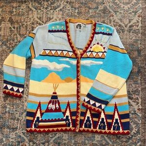 Storybook Knits  Indian Dawn Multicolor Graphic Cardigan size 1X